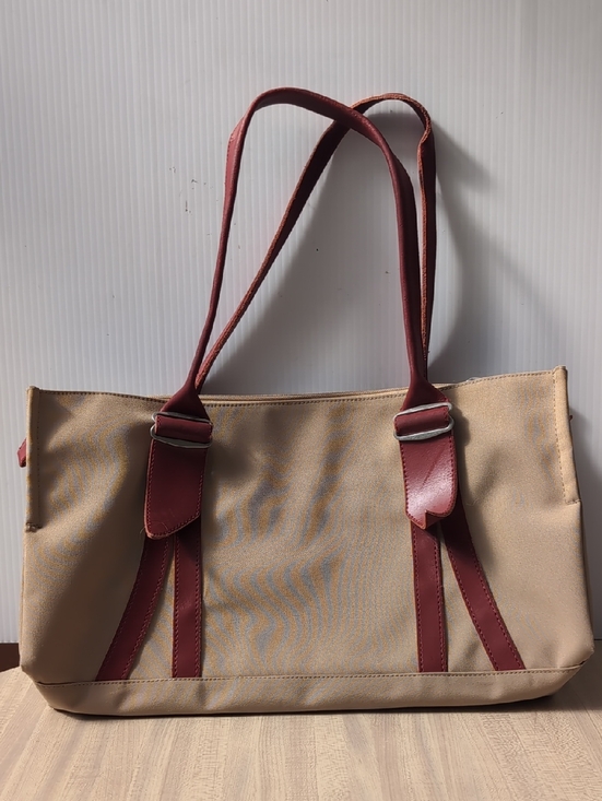 Jack Gomme Handbags - Jack Gomme Canvas Tote with Burgundy Trim and Straps